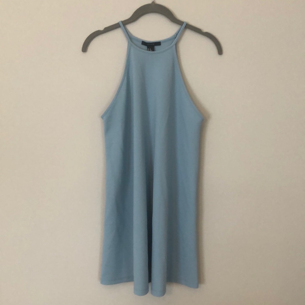 High-neck blue tank dress
